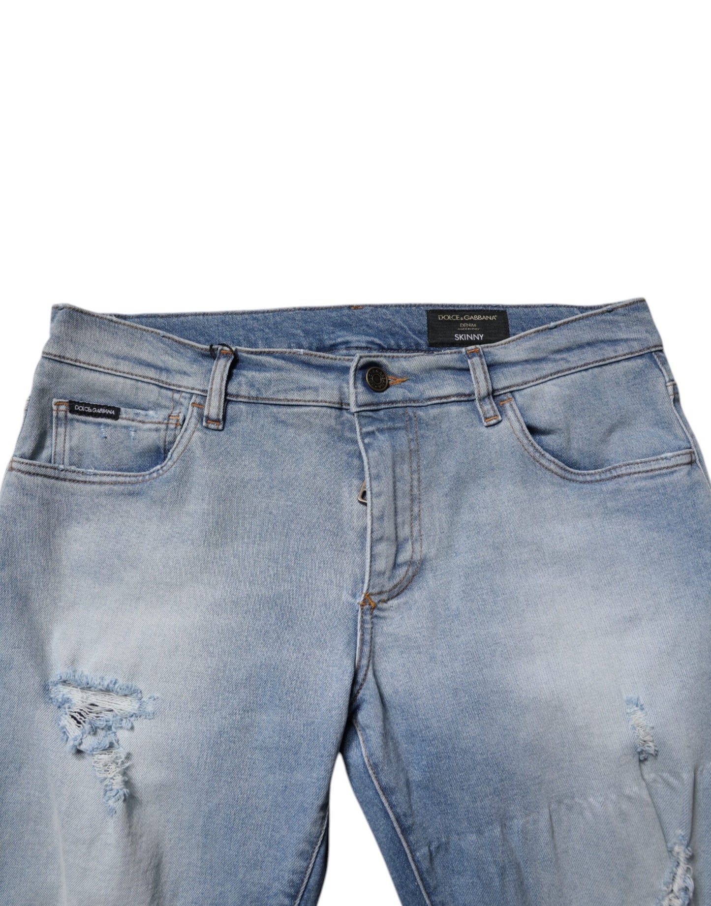 Dolce & Gabbana Blue Tattered Cotton Skinny Men's Denim Jeans