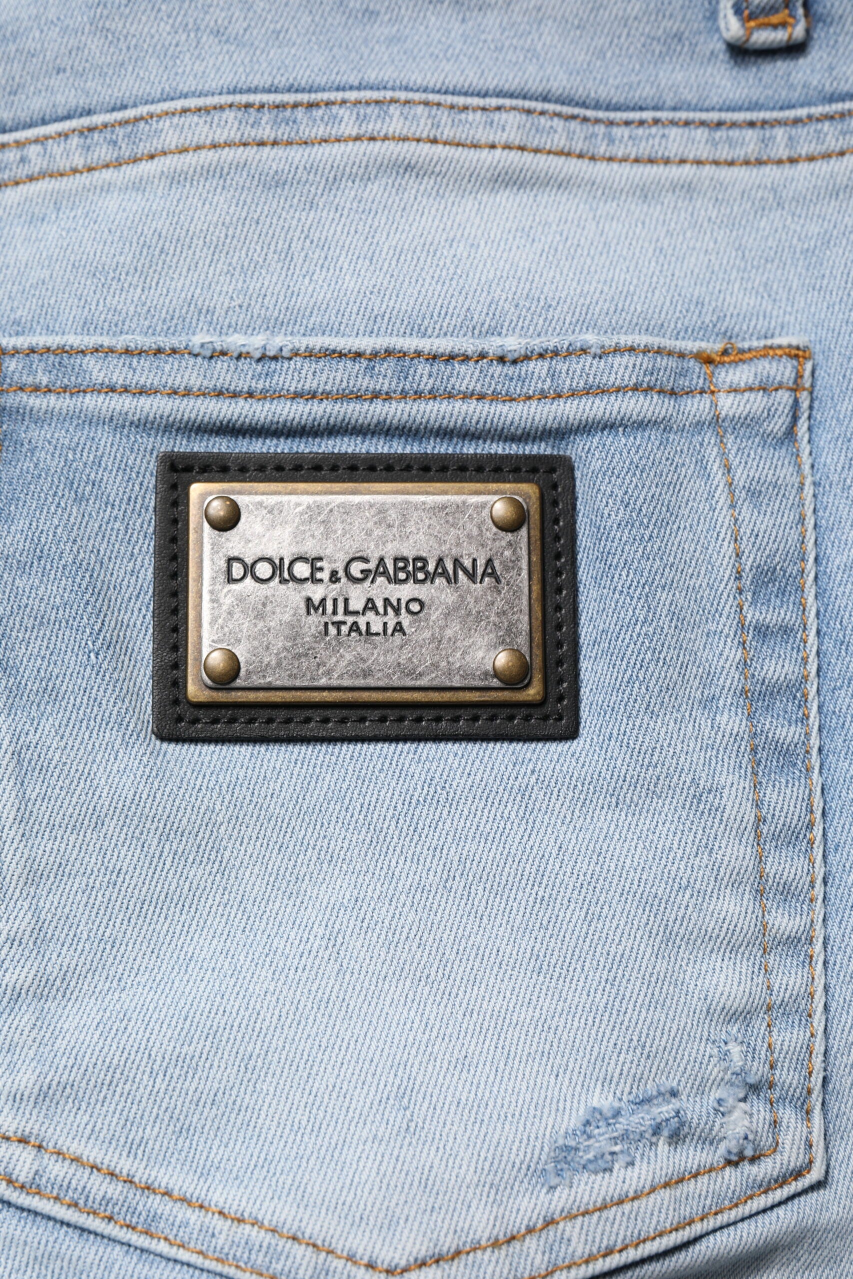 Dolce & Gabbana Blue Tattered Cotton Skinny Men's Denim Jeans