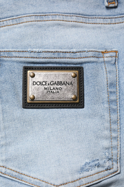 Dolce & Gabbana Blue Tattered Cotton Skinny Men's Denim Jeans