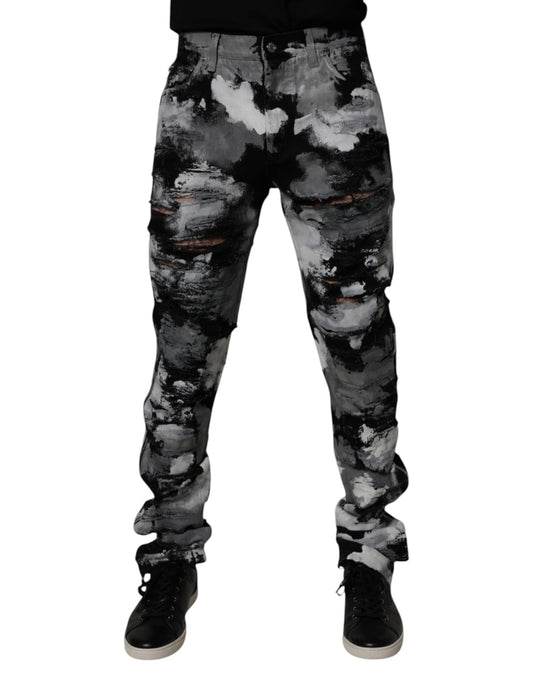 Dolce & Gabbana Dark Camouflage Tattered Skinny Denim Jeans for Men