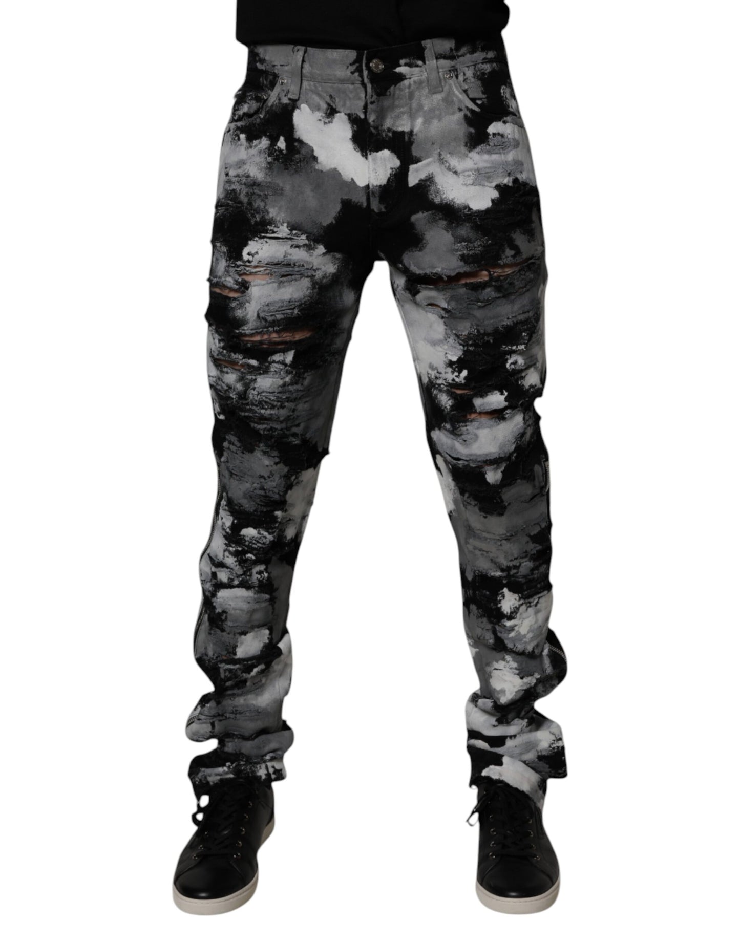 Dolce & Gabbana Dark Camouflage Tattered Skinny Denim Jeans for Men