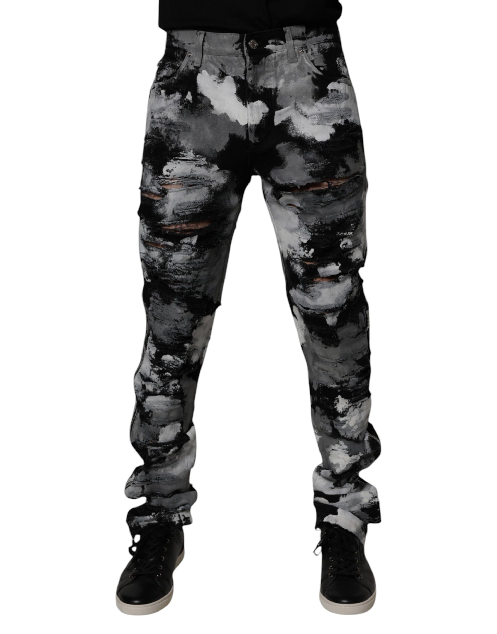 Dolce & Gabbana Dark Camouflage Tattered Skinny Denim Jeans for Men