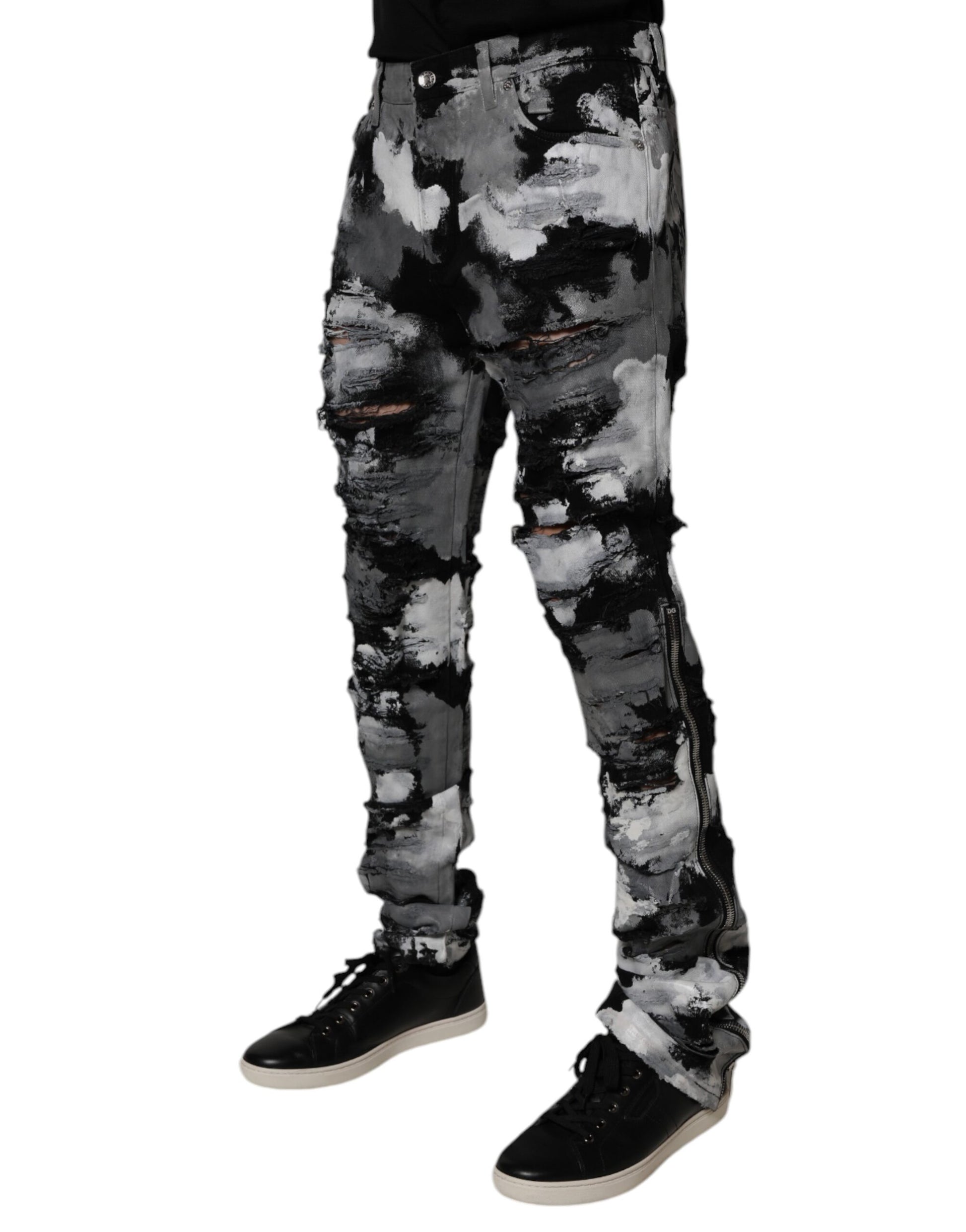 Dolce & Gabbana Dark Camouflage Tattered Skinny Denim Jeans for Men
