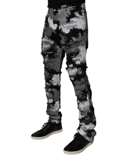 Dolce & Gabbana Dark Camouflage Tattered Skinny Denim Jeans for Men