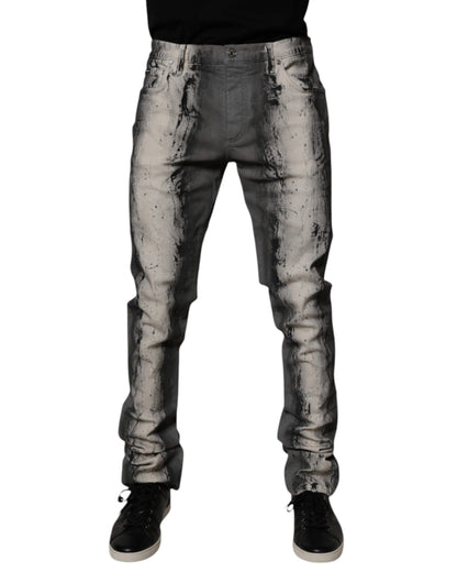 Dolce & Gabbana Gray Tie Dye Cotton Skinny Men's Denim Jeans