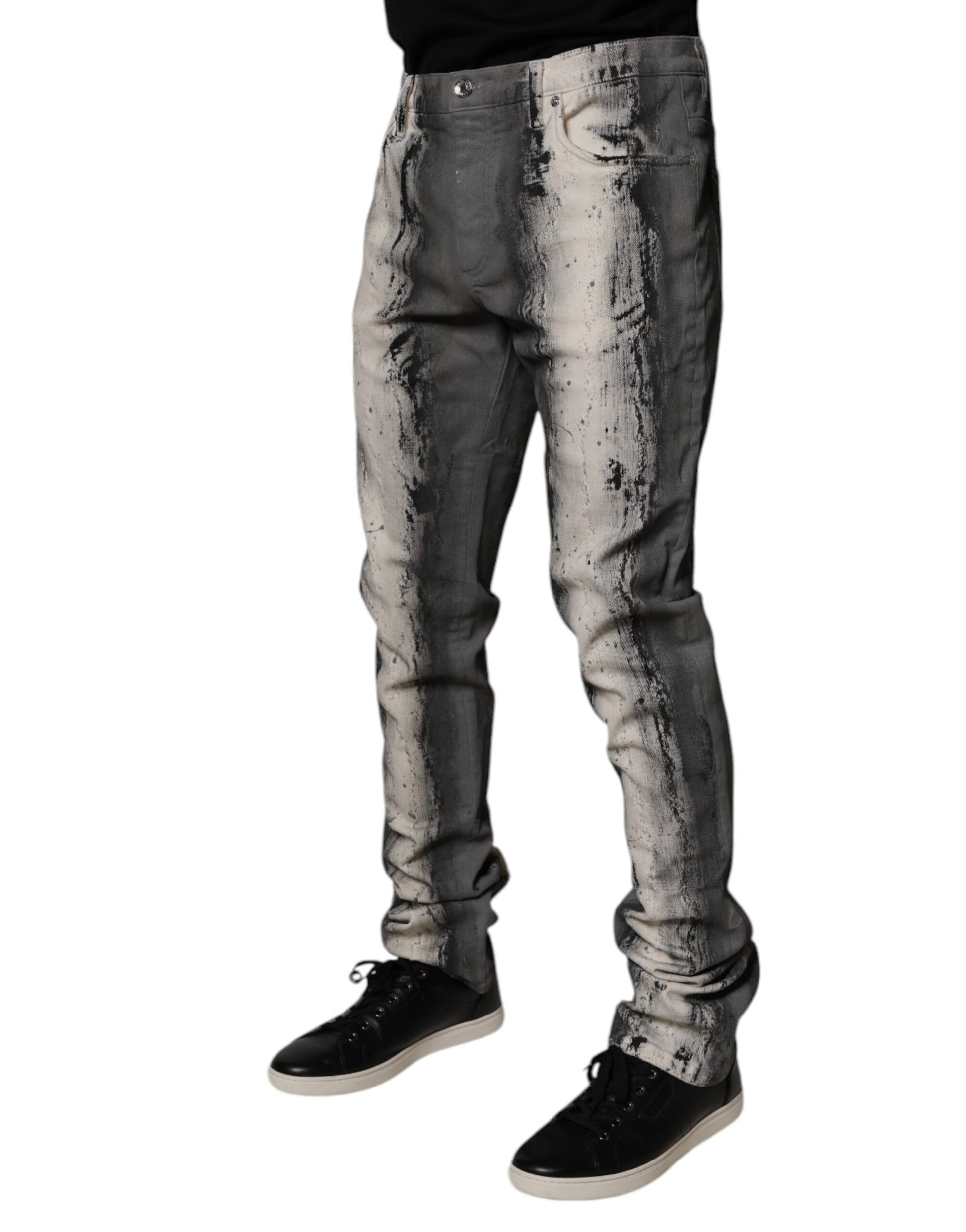 Dolce & Gabbana Gray Tie Dye Cotton Skinny Men's Denim Jeans