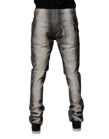 Dolce & Gabbana Gray Tie Dye Cotton Skinny Men's Denim Jeans