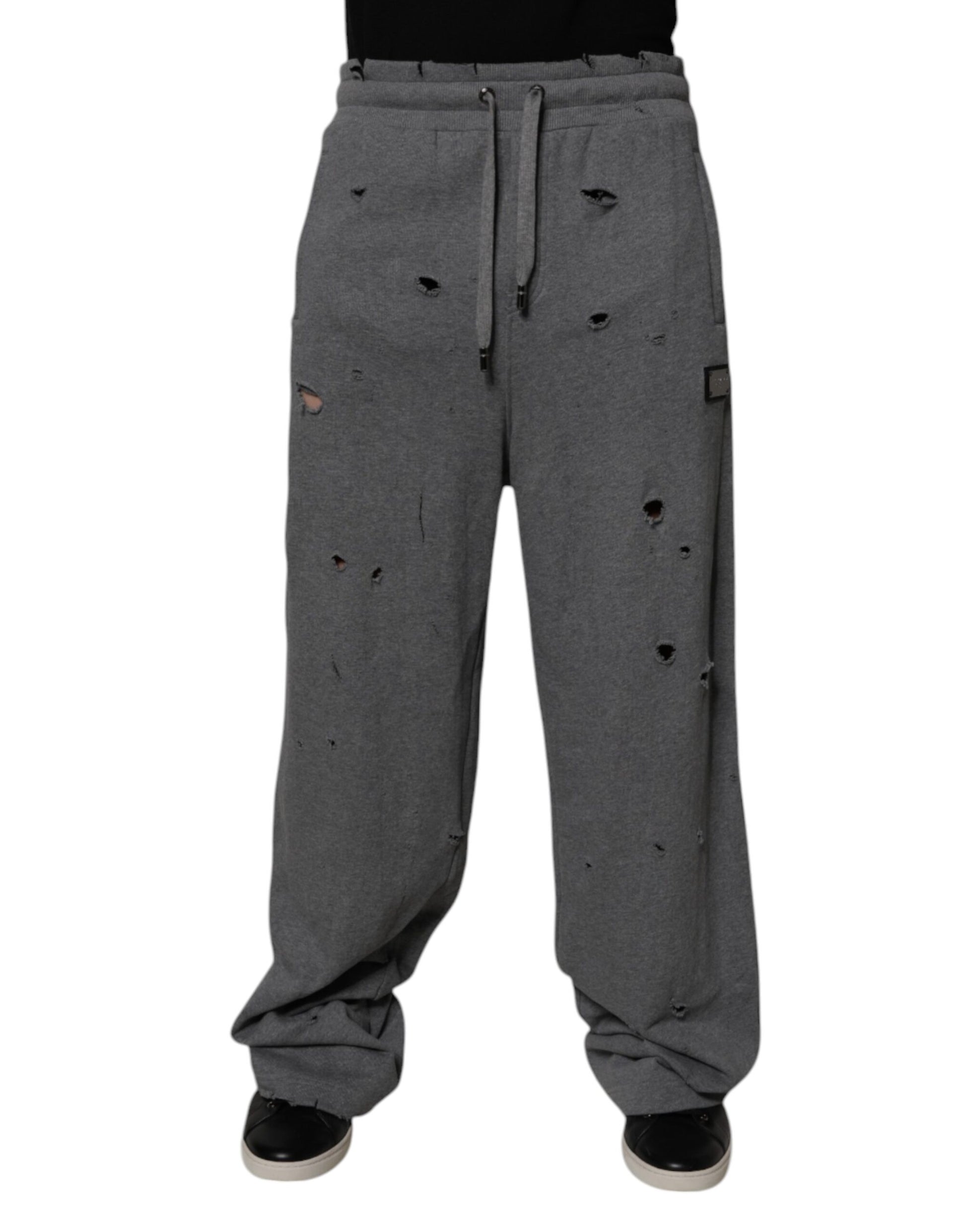 Dolce & Gabbana Gray Cotton RipStyle Straight Sweatpants