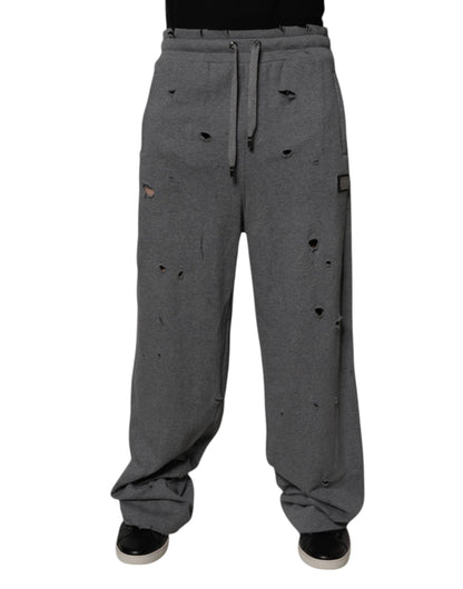 Dolce & Gabbana Gray Cotton RipStyle Straight Sweatpants