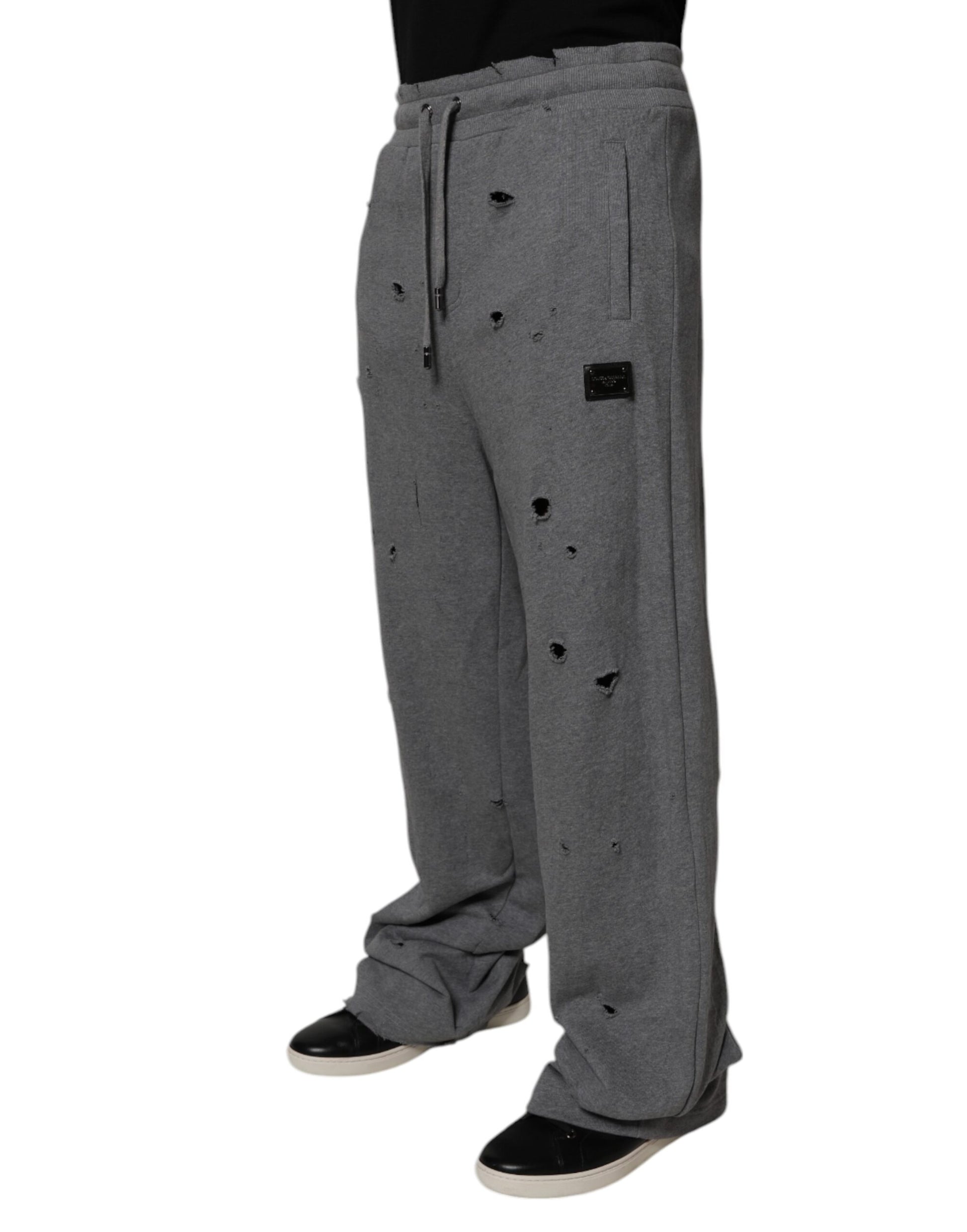 Dolce & Gabbana Gray Cotton RipStyle Straight Sweatpants