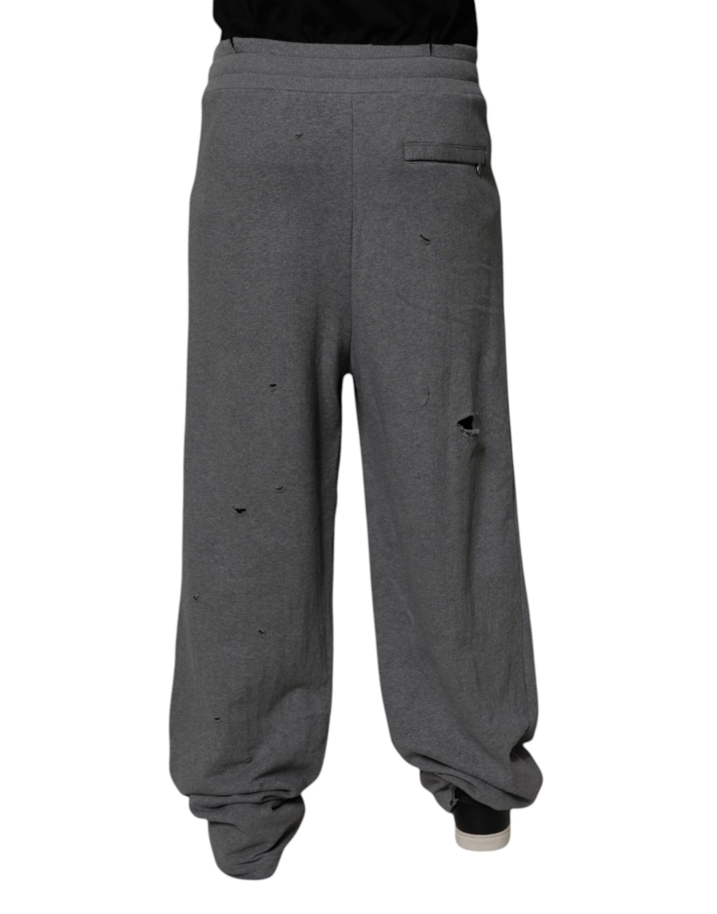 Dolce & Gabbana Gray Cotton RipStyle Straight Sweatpants