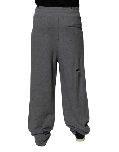 Dolce & Gabbana Gray Cotton RipStyle Straight Sweatpants