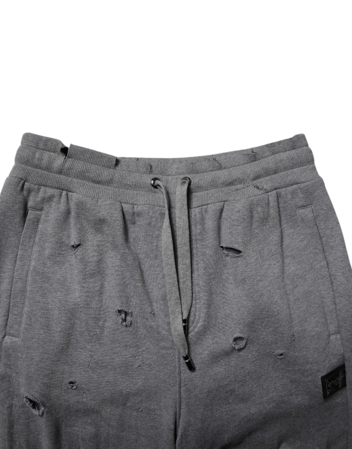Dolce & Gabbana Gray Cotton RipStyle Straight Sweatpants