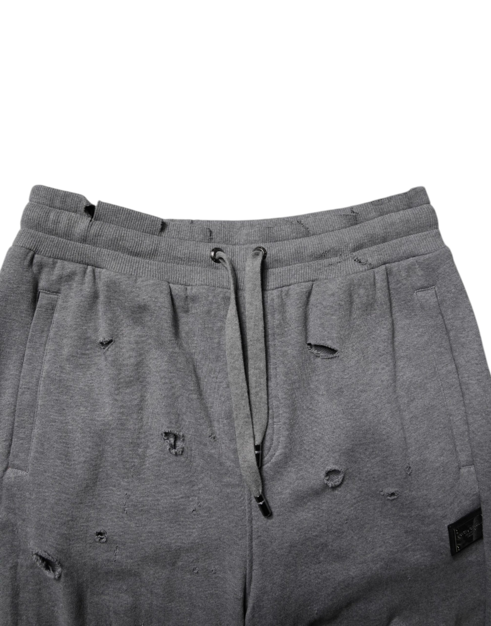 Dolce & Gabbana Gray Cotton RipStyle Straight Sweatpants