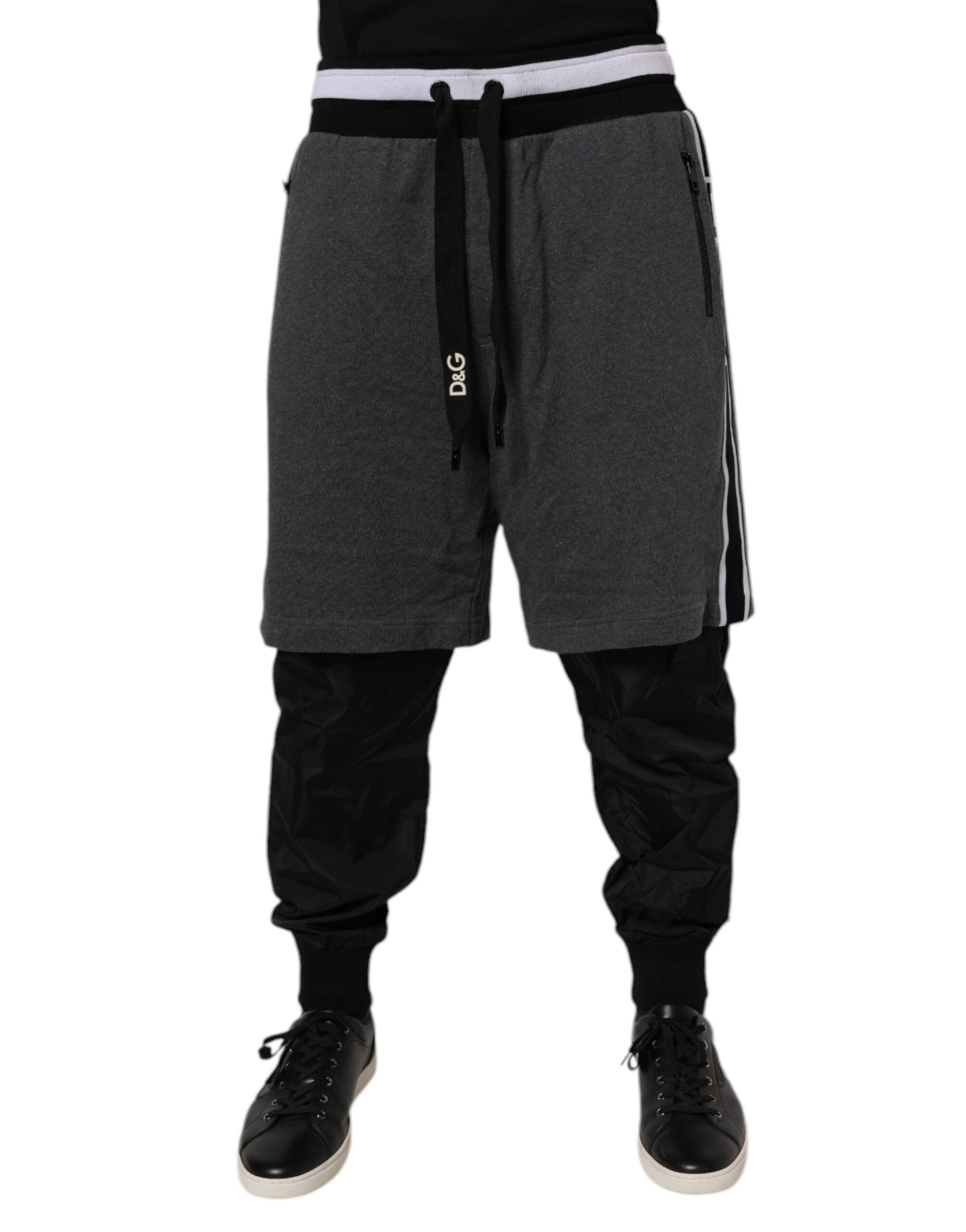 Dolce & Gabbana Black Gray Cotton Layered Men Sweatpants