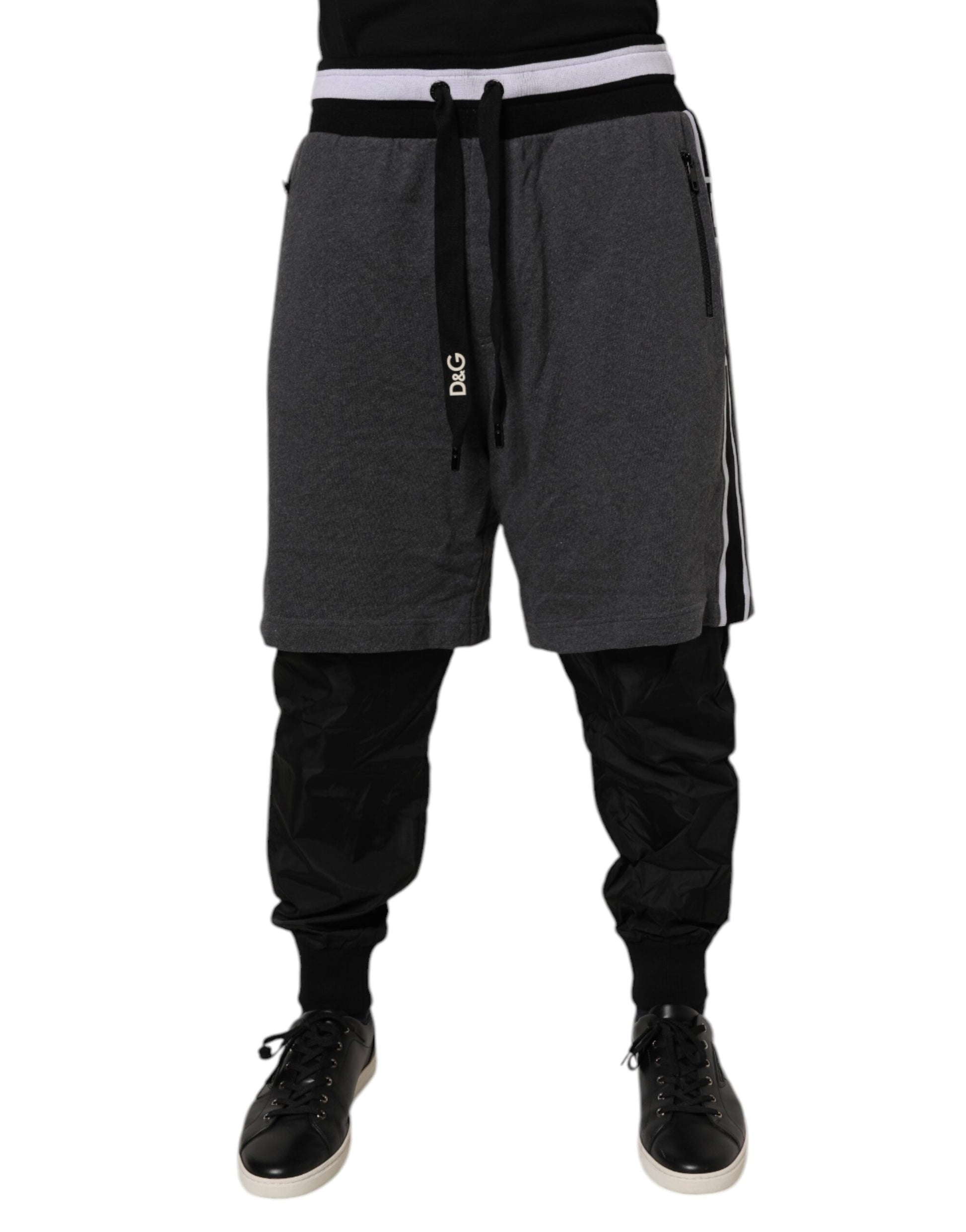 Dolce & Gabbana Black Gray Cotton Layered Men Sweatpants