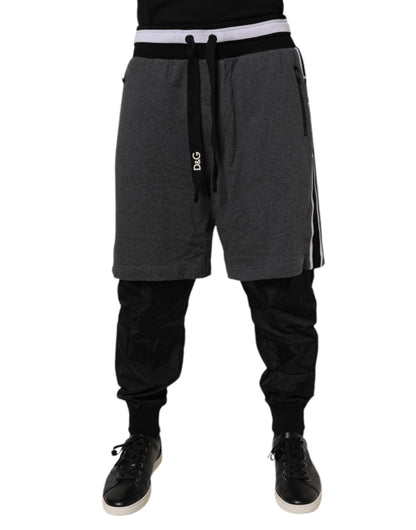 Dolce & Gabbana Black Gray Cotton Layered Men Sweatpants