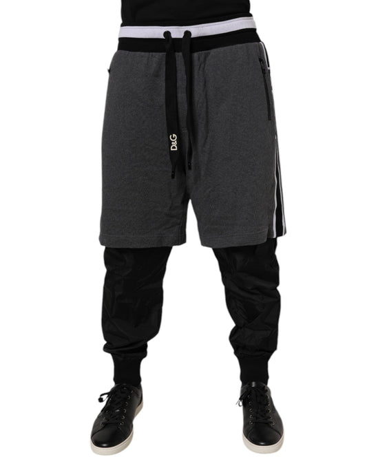 Dolce & Gabbana Black Gray Cotton Layered Men Sweatpants