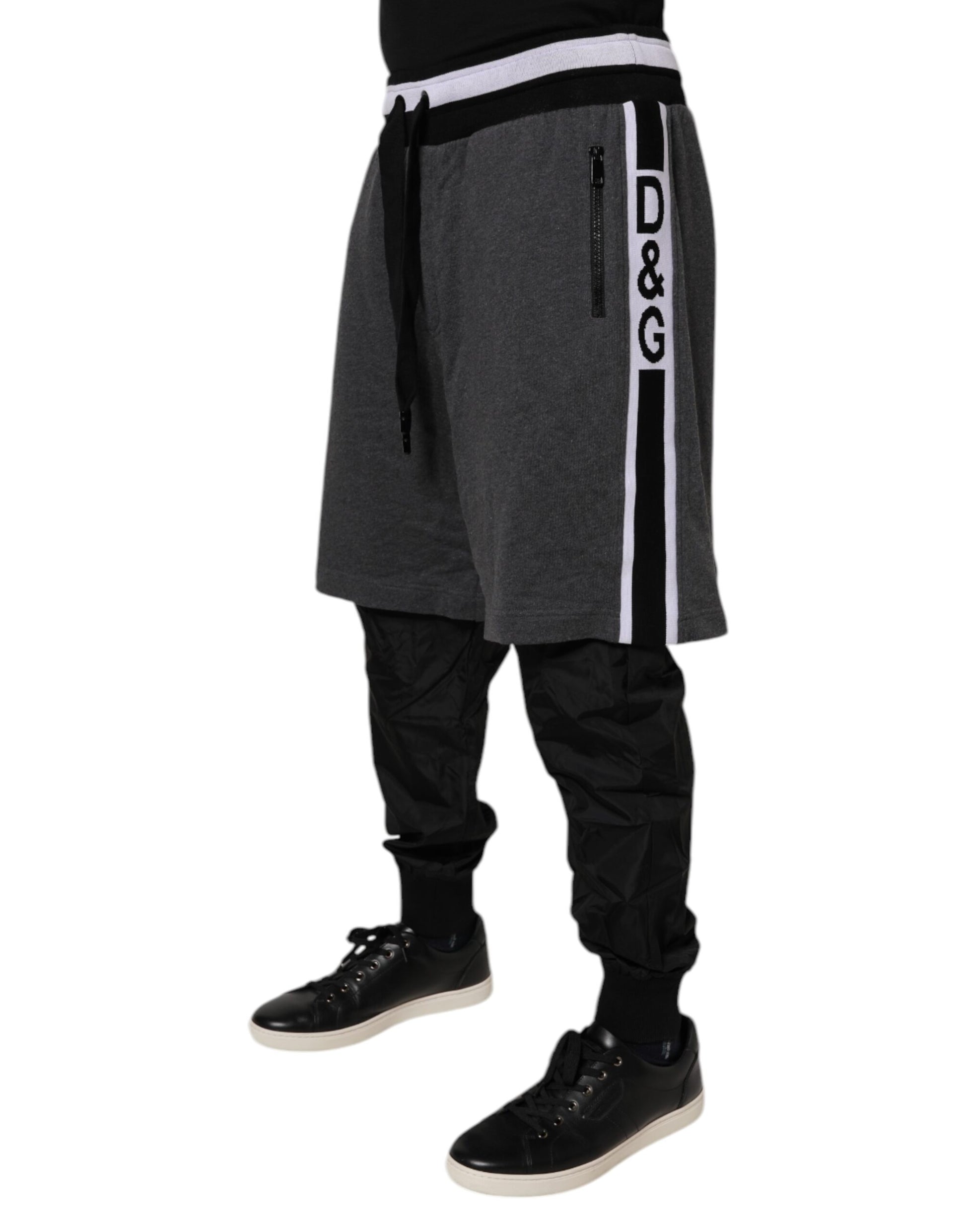 Dolce & Gabbana Black Gray Cotton Layered Men Sweatpants
