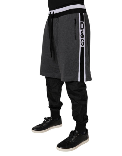 Dolce & Gabbana Black Gray Cotton Layered Men Sweatpants