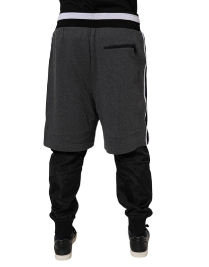 Dolce & Gabbana Black Gray Cotton Layered Men Sweatpants