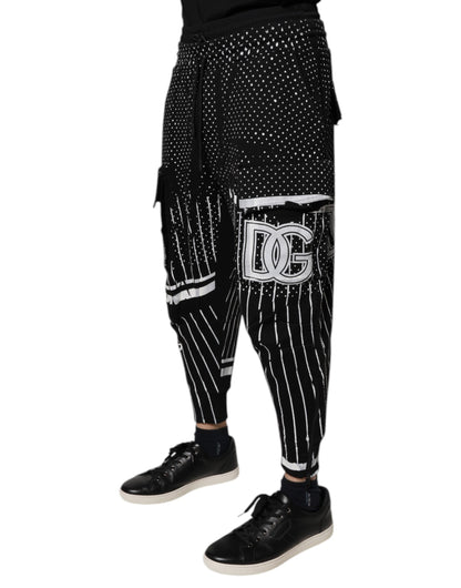 Dolce & Gabbana Black Polka Dot & Stripes Cargo Jogger Sweatpants