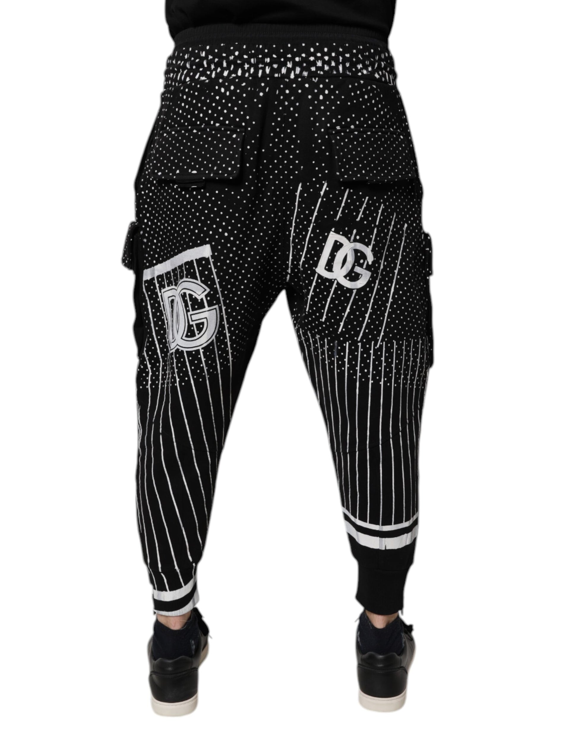 Dolce & Gabbana Black Polka Dot & Stripes Cargo Jogger Sweatpants