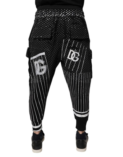 Dolce & Gabbana Black Polka Dot & Stripes Cargo Jogger Sweatpants