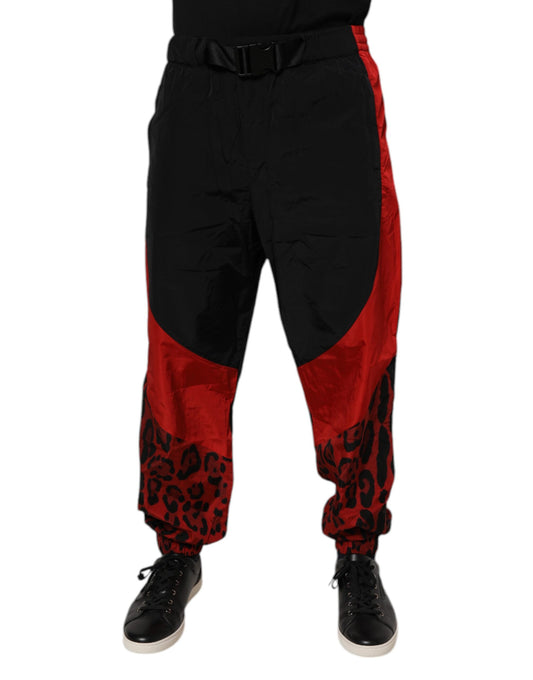 Dolce & Gabbana Black & Red Leopard Jogger Sweatpants for Men