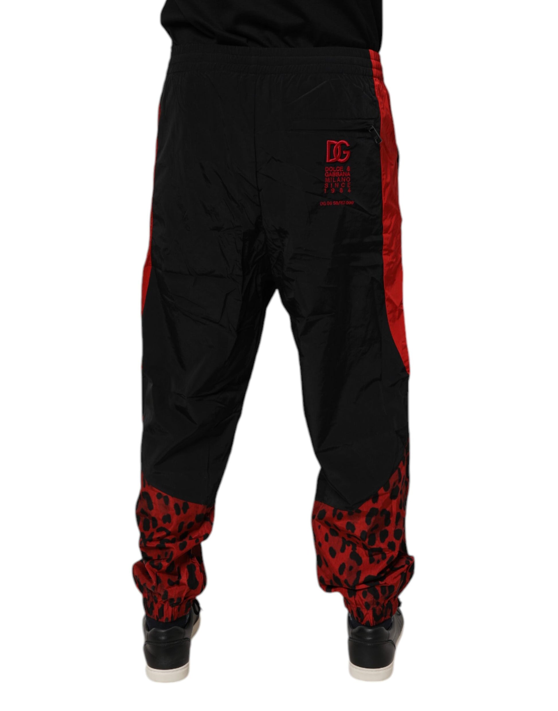 Dolce & Gabbana Black & Red Leopard Jogger Sweatpants for Men