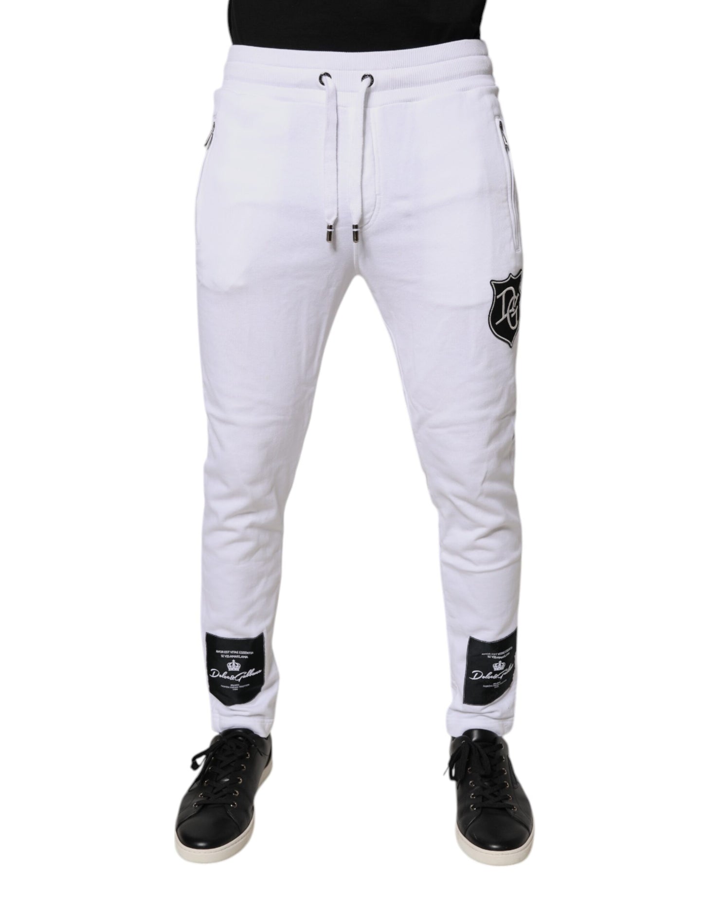 Dolce & Gabbana White Logo Patch Men Skinny Sweatpants