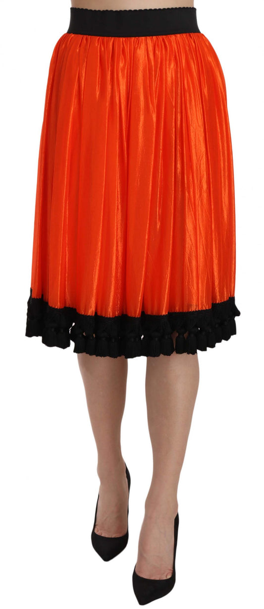  - High-Waist Black & Orange Knee-Length Skirt