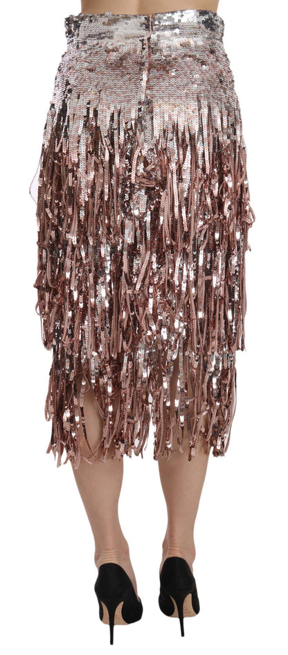  - Metallic Sequin Tulle High-Waist Midi Skirt