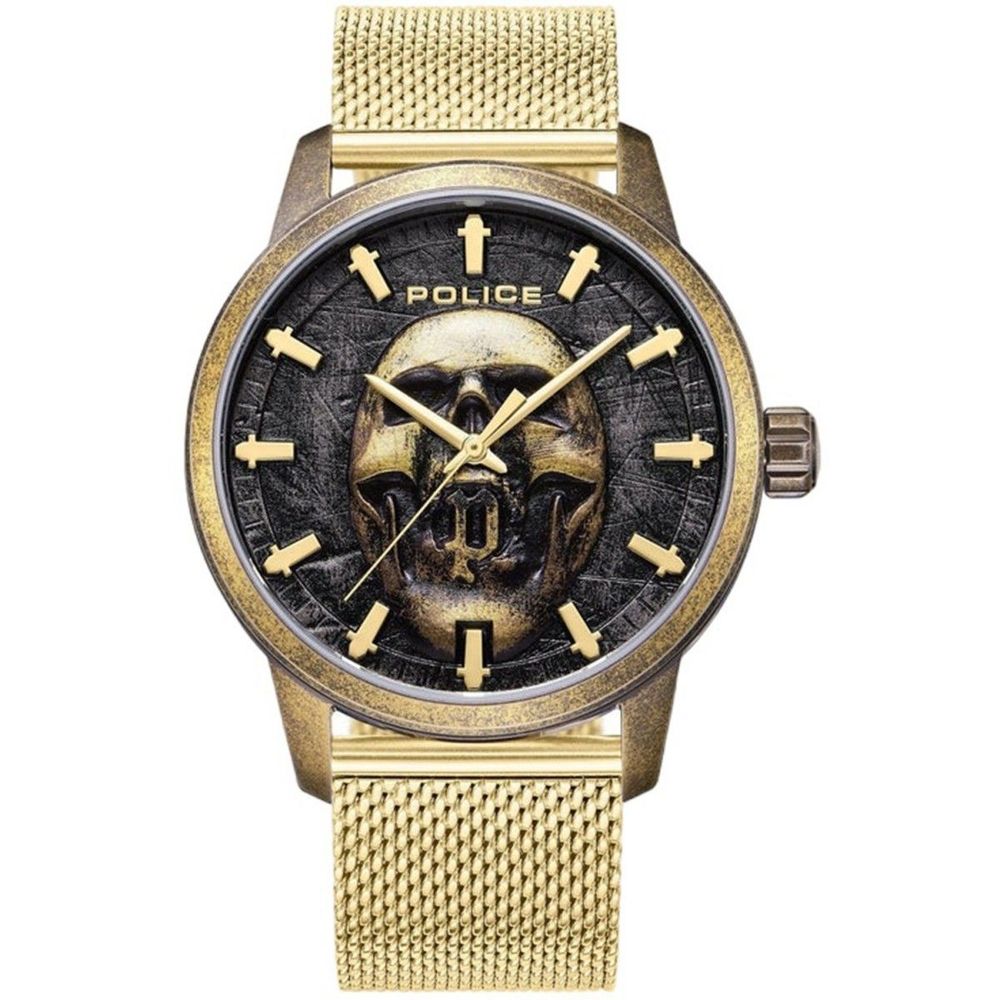 Police Men's Gold Stainless Steel Skull Analogue Watch