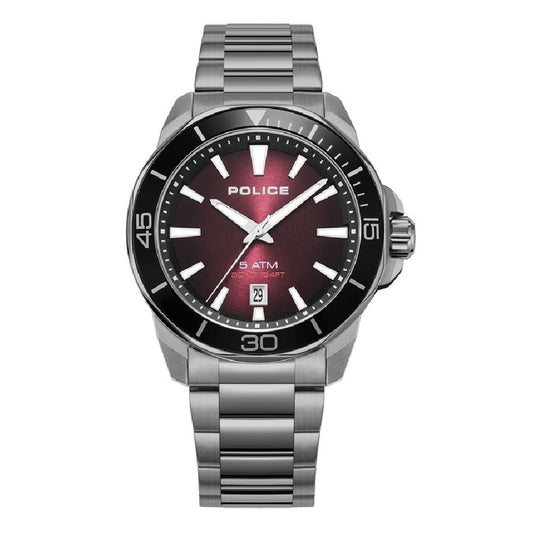 Police Men’s Grey Stainless Steel Watch with Red Dial men