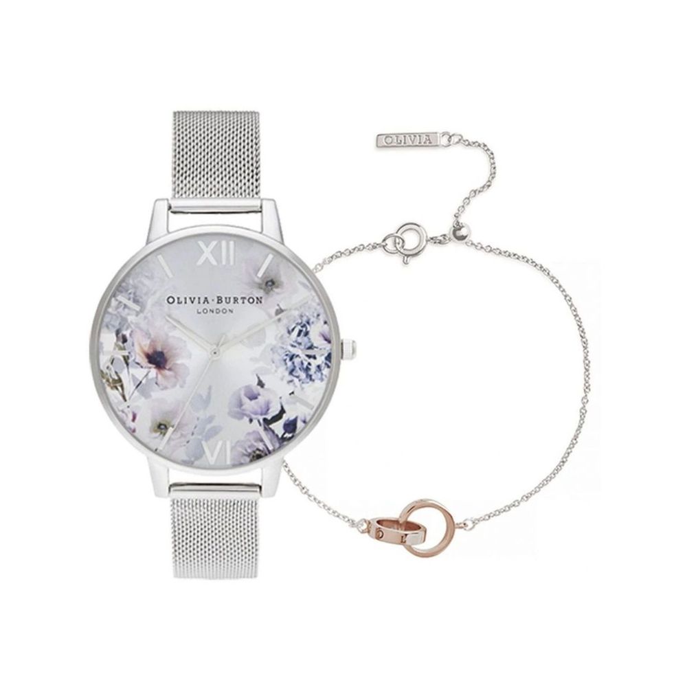 Olivia Burton Grey Women's Stainless Steel Watch & Bracelet Set