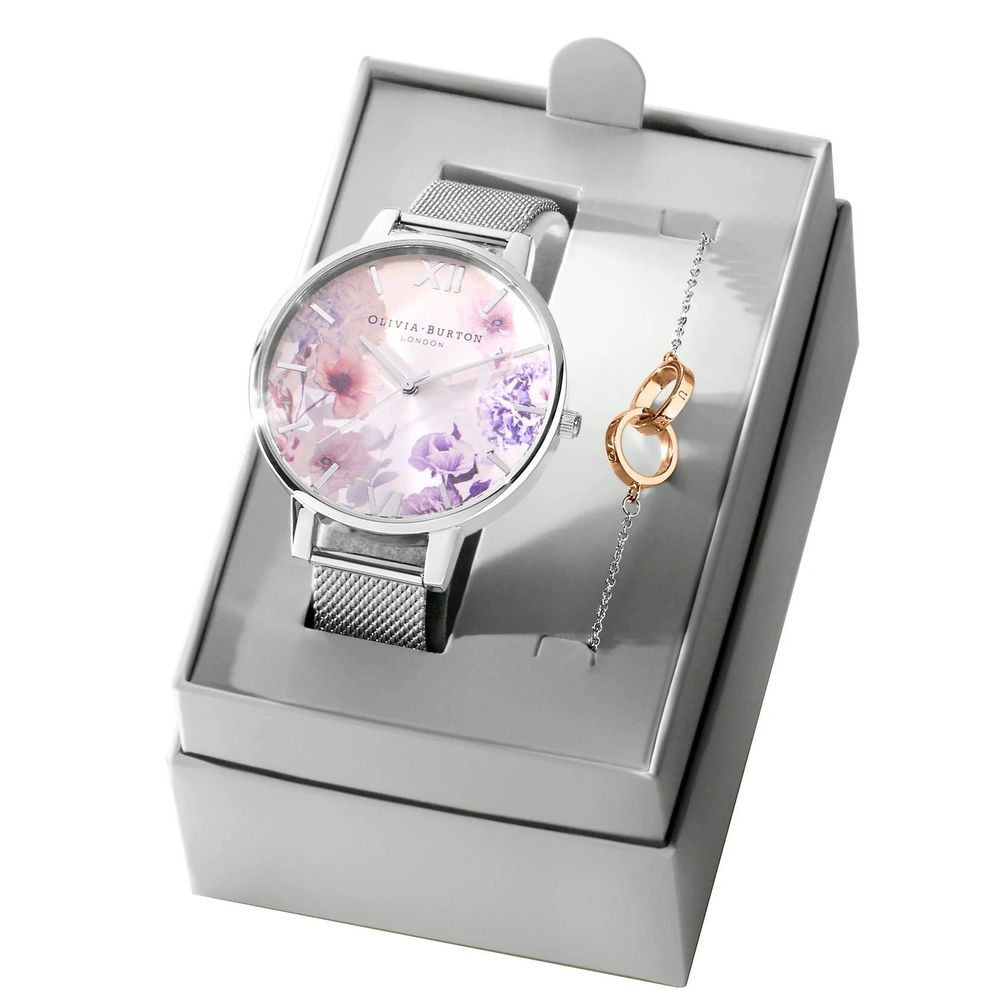Olivia Burton Grey Women's Stainless Steel Watch & Bracelet Set