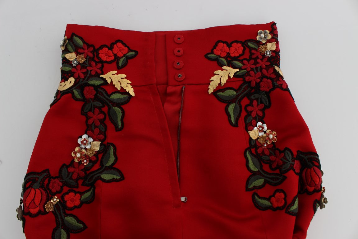  - Elegant Silk Red Embroidered Mini Shorts