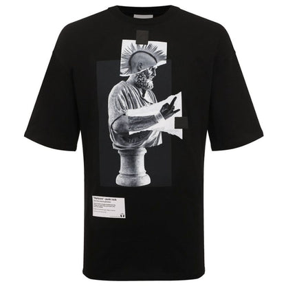 Diego Venturino Black Cotton Crew Neck T-Shirt with Front Print