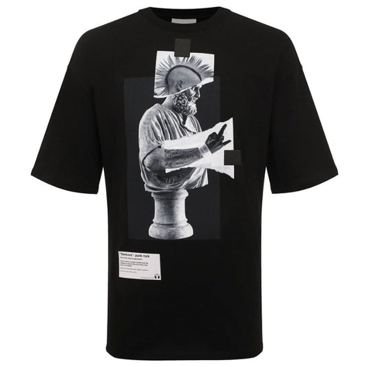 Diego Venturino Black Cotton Crew Neck T-Shirt with Front Print