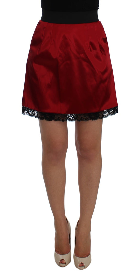  - Elegant Red Lace High-Waist Skirt