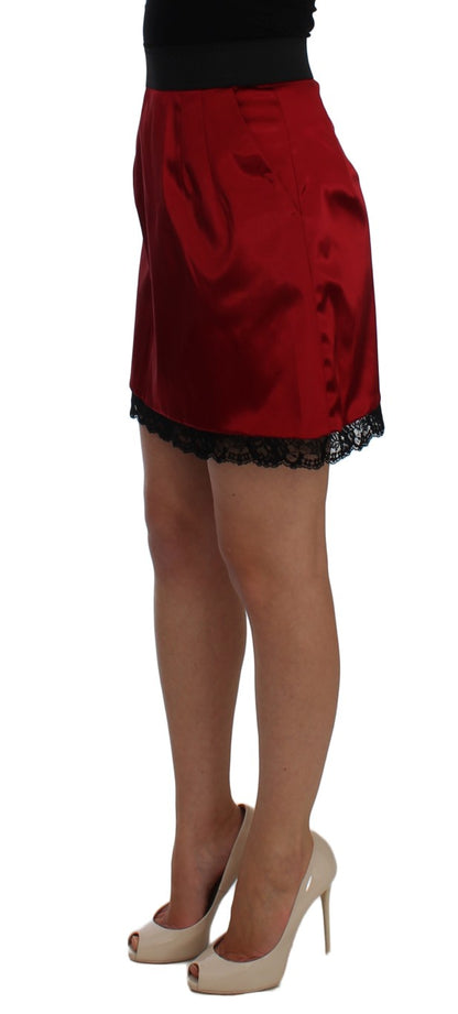  - Elegant Red Lace High-Waist Skirt