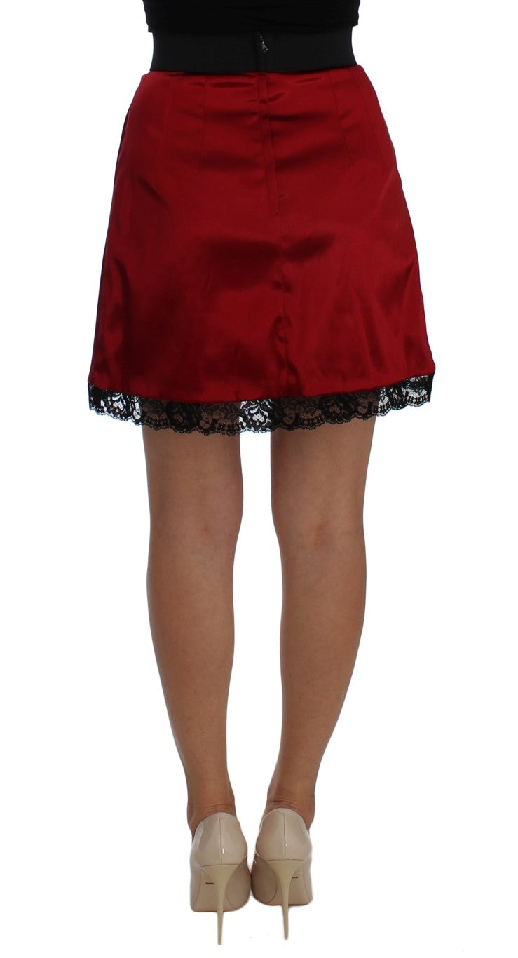  - Elegant Red Lace High-Waist Skirt