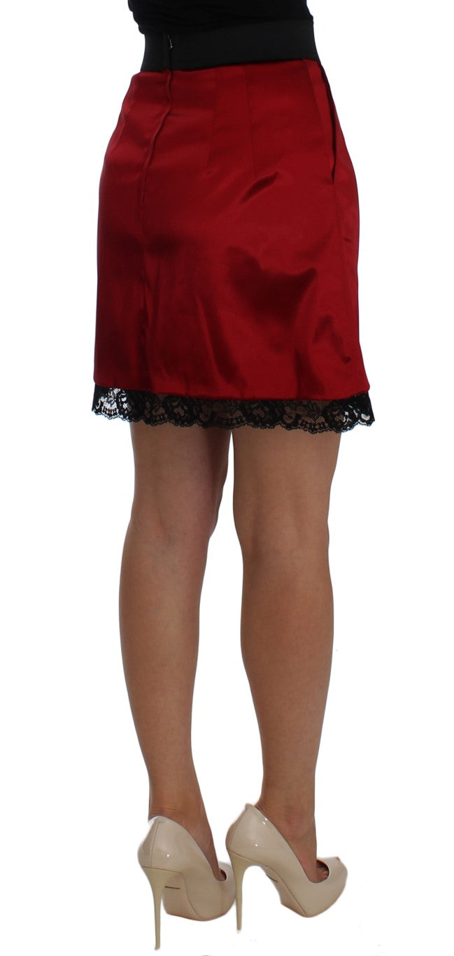  - Elegant Red Lace High-Waist Skirt