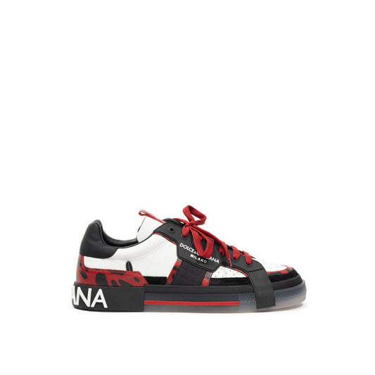 Dolce & Gabbana Portofino Low-Top Sneakers in Black and White Leather