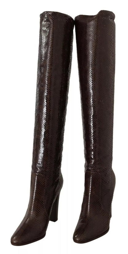 Dolce & Gabbana Brown Exotic Leather Heels High Boots Shoes