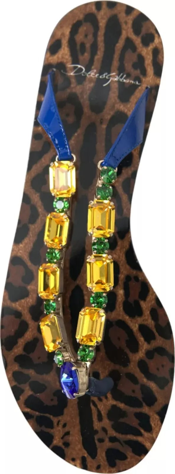 Dolce & Gabbana Blue Crystal Flats Sandals Beachwear Shoes