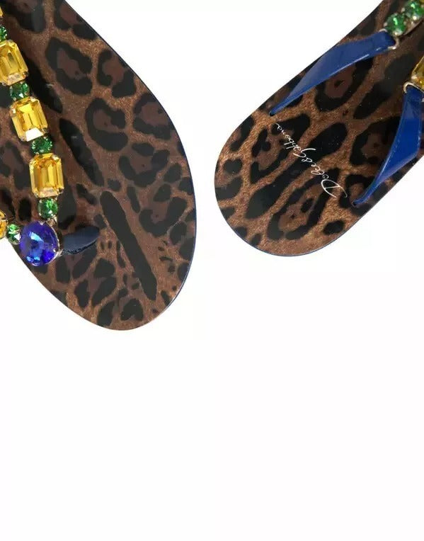 Dolce & Gabbana Blue Crystal Flats Sandals Beachwear Shoes