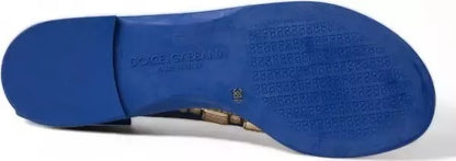 Dolce & Gabbana Blue Crystal Flats Sandals Beachwear Shoes