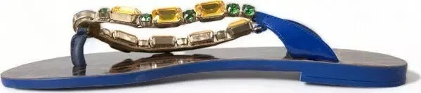 Dolce & Gabbana Blue Crystal Flats Sandals Beachwear Shoes